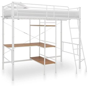 287906 vidaXL Cadru de pat supraetajat cu masă, alb, 90 x 200 cm, metal