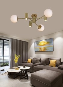 Lustra Cu LED Si 3 Globuri, Auriu