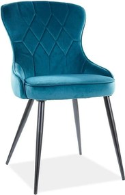 Scaun Lotus, turcoaz/negru, stofa catifelata/metal, 52x45x91 cm
