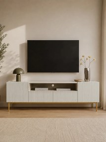 Comodă TV Nicole 200 cm cu nișă și sertare – cashmere / picioare aurii