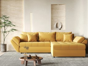 Colțar extensibil dumonde cu ladă de depozitare si sezut confortabil din spuma high-density, Loana Royal Muștar II 270x185 cm