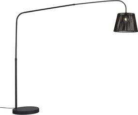 Lampă de podea de exterior Japandi neagră cu abajur din frânghie IP44 - Arc Jayla