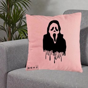 Perna Personalizata Halloween Ghostface Scream Picurand, 40x40 cm, Roz, Husa Detasabila, Perna Inclusa, BEKZ®
