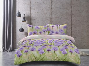 Lenjerie de pat 3D PURPLE FLOWERS verde Dimensiune lenjerie de pat: 70 x 80 cm | 140 x 200 cm