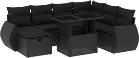 vidaXL Set mobilier de grădină cu perne, 8 piese, negru, poliratan