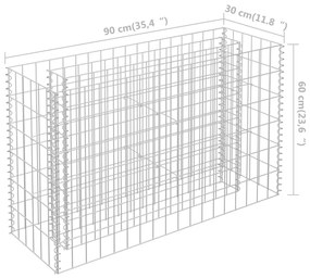 Strat inaltat gabion, 90 x 30 x 60 cm, otel galvanizat 1, 90 x 30 x 60 cm