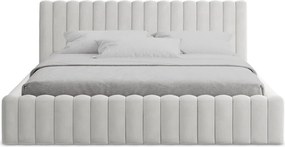 Pat matrimonial argintiu tapițat cu spațiu de depozitare cu somieră 140x200 cm Lemi – Makamii