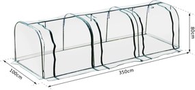 Outsunny Serra a Tunnel in PVC con 3 Porte Avvolgibili in Acciaio e PVC Trasparente, 350x100x80cm