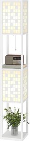 HOMCOM Lampă de podea, model tip plasă, rafturi în 2 niveluri, compatibilă cu diferite becuri, Alb | Aosom Romania