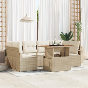 Set de canapea de grădină vidaXL 7 piese cu perne bej din poli ratan acacia