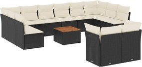 vidaXL Set mobilier de grădină cu perne, 13 piese, negru, poliratan