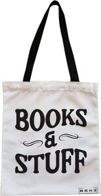 Sacosa de Panza pentru Cumparaturi, Geanta Tote, model Books and Stuff, Cu fermoar, 38x34.5 cm, Alba, BEKZ®