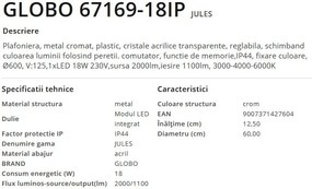 Plafoniera LED pentru baie design modern IP44 Jules crom 18W