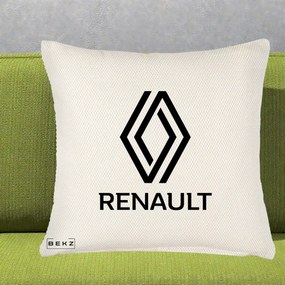 Perna Personalizata cu emblema Renault, 40x40 cm, Crem Reliefat, Husa Detasabila, Perna Inclusa, BEKZ®
