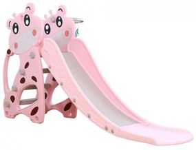 Tobogan Pentru Copii NOVOKIDS™ Giraffe, Pentru Interior si Exterior, 185 centimetri panta alunecare, Maxim 50 Kg, Cos de baschet inclus, Girafa, Roz