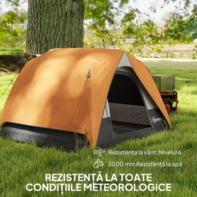 Outsunny Cort de Camping pentru 3 Persoane cu Buzunare Detașabile și Geantă de Transport, 200x200x135 cm, Portocaliu | Aosom Romania