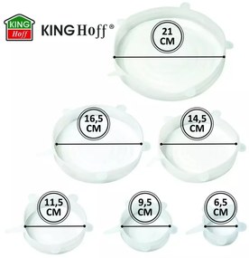 Set 6 capace din silicon Kinghoff KH 1902, -40 pana la 230°C, Etanse, Reutilizabile, Universale, Transparent