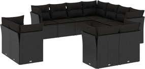 vidaXL Set canapele de grădină cu perne, 11 piese, negru, poliratan