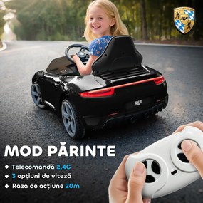 AIYAPLAY Mașină pentru Copii 3-5 Ani cu Licență Oficială RUF GT, Telecomandă, Centură de Siguranță și Muzică, Negru | Aosom Romania