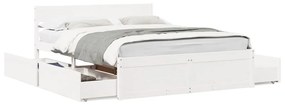3282346 vidaXL Cadru de pat cu sertare, alb, 150x200 cm, lemn masiv pin