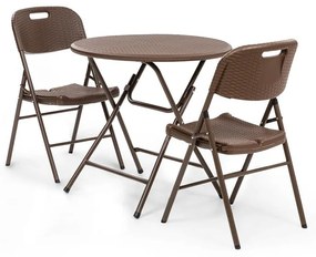 Burgos, set mobilier din masă + 2 scaune, țevi de oțel, HDPE, imitație de ratan, pliabile