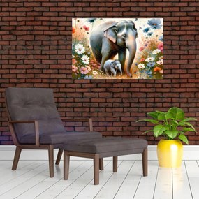 Tablou - Mama elefant, acuarelă (90x60 cm)