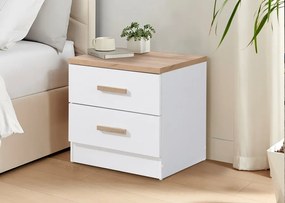 Noptiera Luna cu 2 sertare, culoare Alb+Sonoma, 50x40x50cm