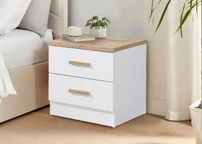 Noptiera Luna cu 2 sertare, culoare Alb+Sonoma, 50x40x50cm