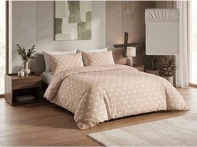 Set lenjerie de pat din crepon HEARTILO POLY bej + cearsaf Jersey 90x200 cm nisip, pat de o singura persoana