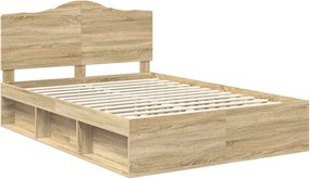 vidaXL Cadru de pat cu headboard Sonoma 140 x 190 cm Lemn de pin masiv