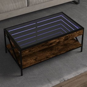 vidaXL Măsuță de cafea cu LED infinity, stejar fumuriu, 90x50x38 cm