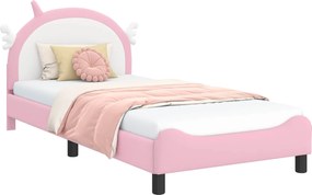vidaXL Cadru de pat pentru copii cu spătar Roz 90 x 200 cm PU