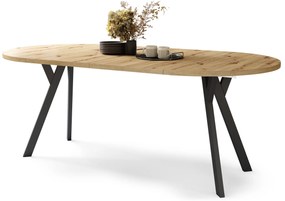 Mazzoni ALDO Stejar Artisan/picioare negre - MASĂ ROTUNDĂ STIL LOFT PENTRU SALON/SUFRAGERIE EXTENSIBILĂ CU PICIOARE ÎN FORMĂ DE "Y"