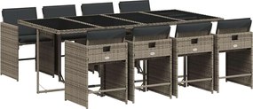 vidaXL Set mobilier grădină cu perne, 9 piese, gri, poliratan