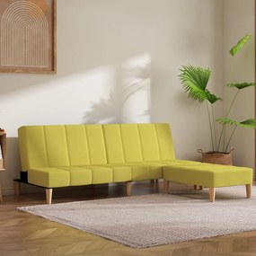3081768 vidaXL Canapea extensibilă 2 locuri, cu taburet, verde, textil