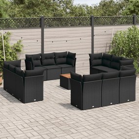 3223535 vidaXL Set mobilier de grădină cu perne, 13 piese, negru, poliratan