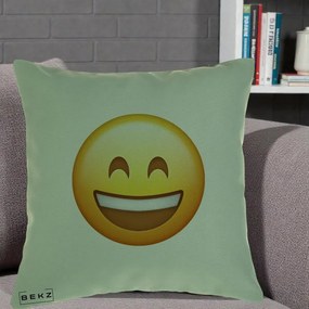 Perna Decorativa Emoji Zambet Mare, 40x40 cm, Verde, Husa Detasabila, Perna Inclusa, BEKZ®