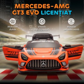 AIYAPLAY Mașină Electrică Copii 3-8 Ani Mercedes-AMG 12V cu Telecomandă, Lumini LED, Roți de Transport, Portocaliu | Aosom Romania