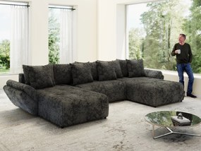 Colțar extensibil dumonde cu ladă de depozitare si sezut confortabil din spuma high-density, Berlin U Euphoria Dark Grey 380x180 cm