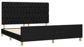 Cadru de pat cu tablie, negru, 180x200 cm, textil Negru, 180 x 200 cm, Design cu nasturi