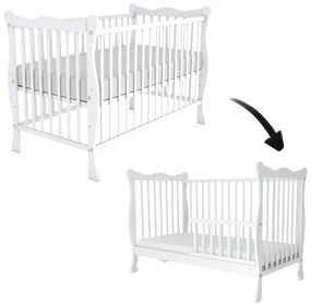 Patut din lemn masiv cu bariera 120x60 cm Kidizi Isla alb,reglabil pe 3 nivele, certificat EN71