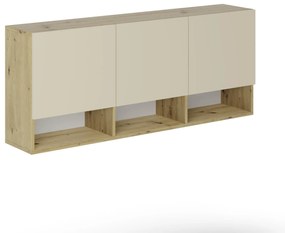 Dulap suspendat Malmo, 3 Usi, Stejar Artisan/Argila, 144 x 27 x 60 cm