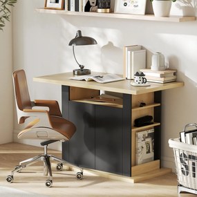 HOMCOM Masă de dining insulă centrală pentru bucătărie cu blat mare 4-6 persoane dulap cu 4 uși 110 x 70 x 75,5 cm negru | Aosom Romania