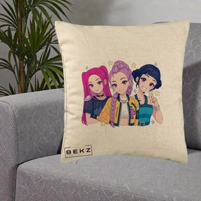 Perna Personalizata K-pop HUNTRX Trio Anime Stele, 40x40 cm, Bej, Husa Detasabila, Perna Inclusa, BEKZ®