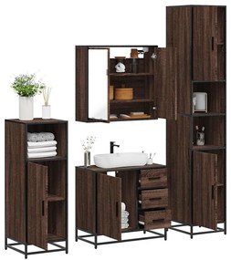 vidaXL Set de mobilier de baie din 4 piese din lemn de stejar maro
