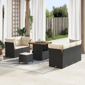 vidaXL Set de 8 piese pentru canapele de grădină cu perne Ratan negru Acacia