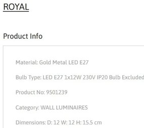 Aplica de perete design decorativ ROYAL aurie