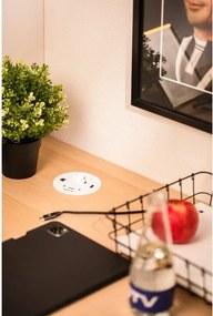 Priză încorporabilă în blat Rondo GTV, 1 priză Schuko, 1 x USB A, 2 x USB C, HDMI, RJ45, alb, D:90 mm D:90 mm, Aluminiu/Plastic, Alb