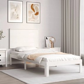3193627 vidaXL Cadru de pat cu tăblie single, alb, lemn masiv