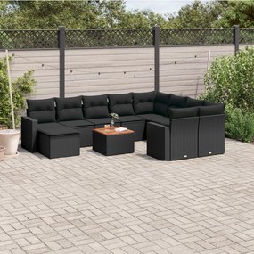 3256741 vidaXL Set canapele de grădină cu perne, 11 piese, negru, poliratan